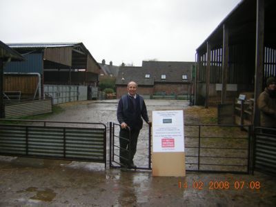 Farmer in sheep yard