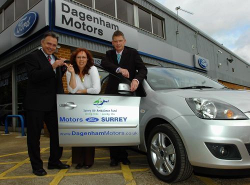 Collecting the car from Dagenham Motors Byfleet dealership, County Fundraiser for the Air Ambulance,
