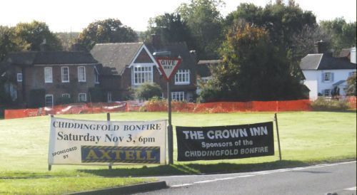 Bonfire on Village Green with names of sponcers