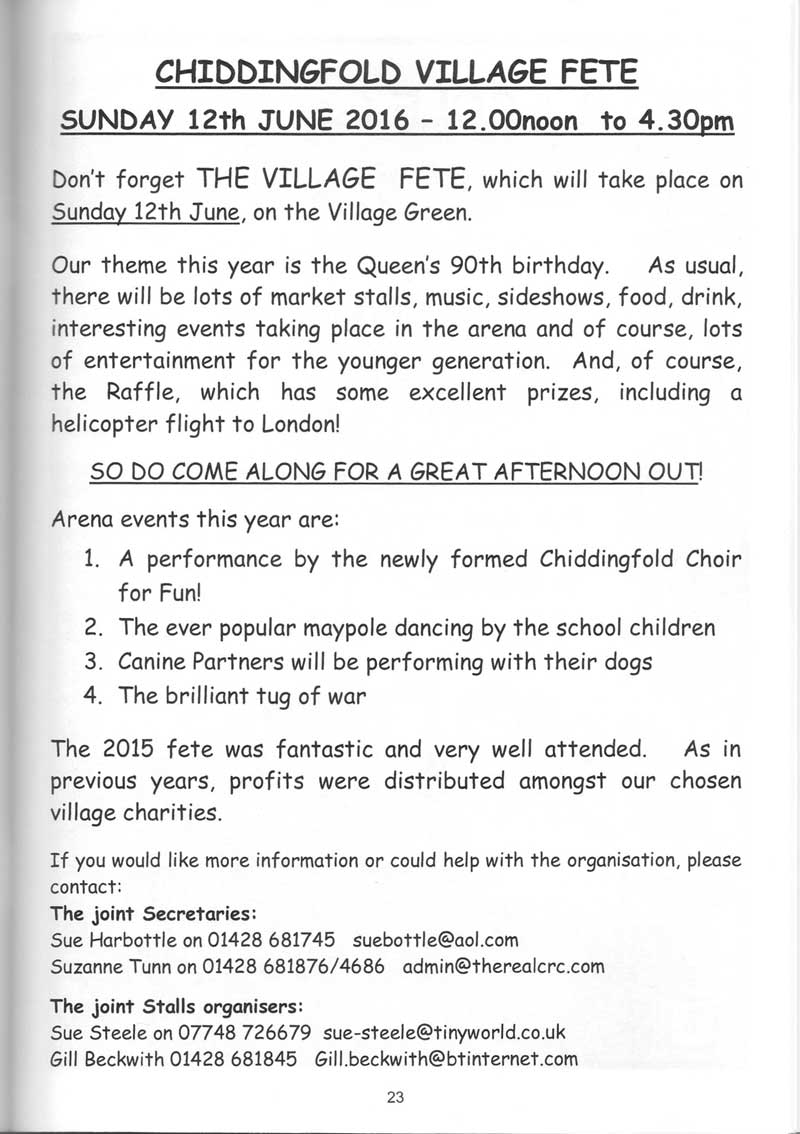 Page of Parish Magazine with Fete details