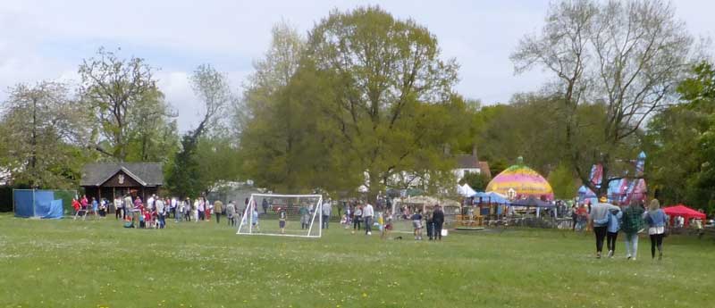 Looking across sports field to Fete