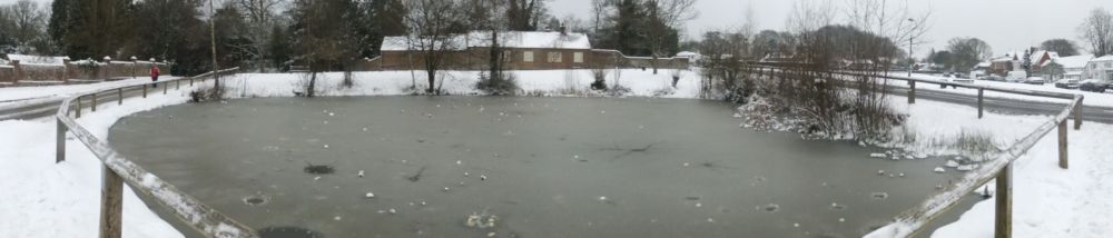 Chiddingfold Village Pond with ice and snow