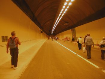 people walking thrugh Hindhead tunnel