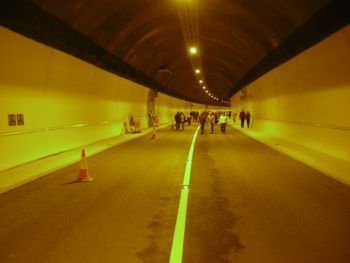 people walking thrugh Hindhead tunnel