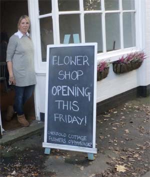 Cherfold Cottage Flowers Shop prior to opening with the owner